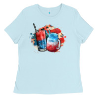Baby Blue Red white and blue slushy cocktail Ladies Tee - FaDigitalArtStudio