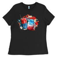 Black Red white and blue slushy cocktail Ladies Tee - FaDigitalArtStudio