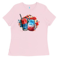 Bubblegum Pink Red white and blue slushy cocktail Ladies Tee - FaDigitalArtStudio