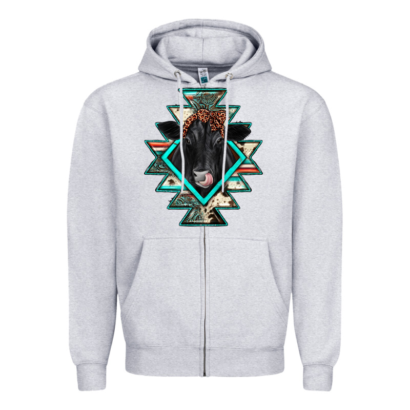 Black Angus Cowhide Aztec Zipper Hoodie by JahusDesignShop | Teevron