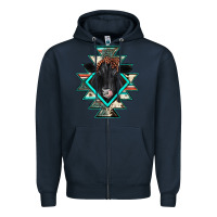 Navy black angus cowhide aztec Zipper Hoodie - JahusDesignShop
