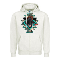 Oatmeal Heather black angus cowhide aztec Zipper Hoodie - JahusDesignShop