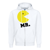 White Mr Pacman Zipper Hoodie - linhVisuals