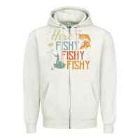 Oatmeal Heather here fishy fishy fishy fishing lovers gifts Zipper Hoodie - linhVisuals