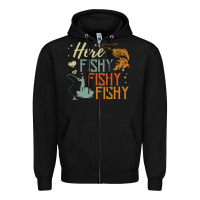 Black here fishy fishy fishy fishing lovers gifts Zipper Hoodie - linhVisuals