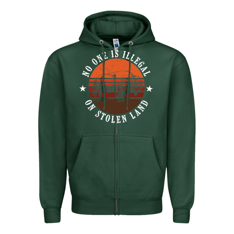 No One Is Illegal On Stolen Land 4th Of July Bison Zipper Hoodie by linhVisuals | Teevron