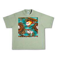 Oil Green baseball glove and bat with serape seamless pattern Urban Heavy Tee - BundleAndBundleShop