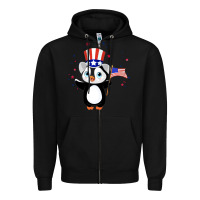 Black penguin american 4th of july penguin american flag Zipper Hoodie - linhVisuals