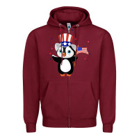 Burgundy penguin american 4th of july penguin american flag Zipper Hoodie - linhVisuals