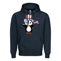 Navy penguin american 4th of july penguin american flag Zipper Hoodie - linhVisuals
