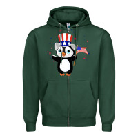 Sports Green penguin american 4th of july penguin american flag Zipper Hoodie - linhVisuals
