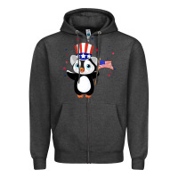 Charcoal Heather penguin american 4th of july penguin american flag Zipper Hoodie - linhVisuals
