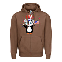 Chestnut penguin american 4th of july penguin american flag Zipper Hoodie - linhVisuals