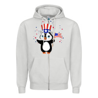 Dove Grey penguin american 4th of july penguin american flag Zipper Hoodie - linhVisuals