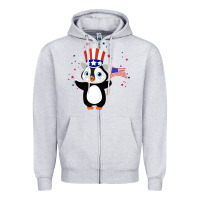 Heather Grey penguin american 4th of july penguin american flag Zipper Hoodie - linhVisuals