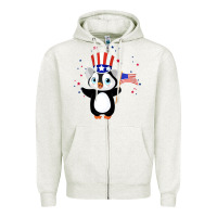 Oatmeal Heather penguin american 4th of july penguin american flag Zipper Hoodie - linhVisuals