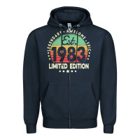 Navy est. 1983 vintage 1983 limited edition 39th birthday retro pullover ho Zipper Hoodie - linhVisuals