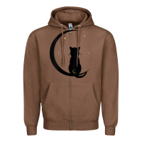 Chestnut womens double moon cat Zipper Hoodie - linhVisuals