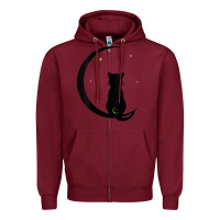 Burgundy womens double moon cat Zipper Hoodie - linhVisuals