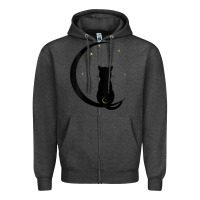 Charcoal Heather womens double moon cat Zipper Hoodie - linhVisuals