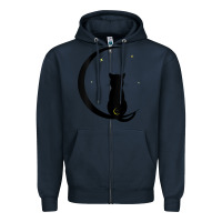 Navy womens double moon cat Zipper Hoodie - linhVisuals