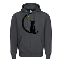 Smoke womens double moon cat Zipper Hoodie - linhVisuals