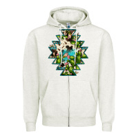 Oatmeal Heather aztec  cowhide cactus gemstone Zipper Hoodie - JahusDesignShop