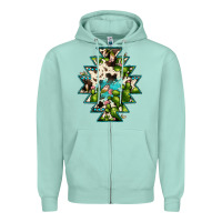Aztec  Cowhide Cactus Gemstone Zipper Hoodie | Teevron