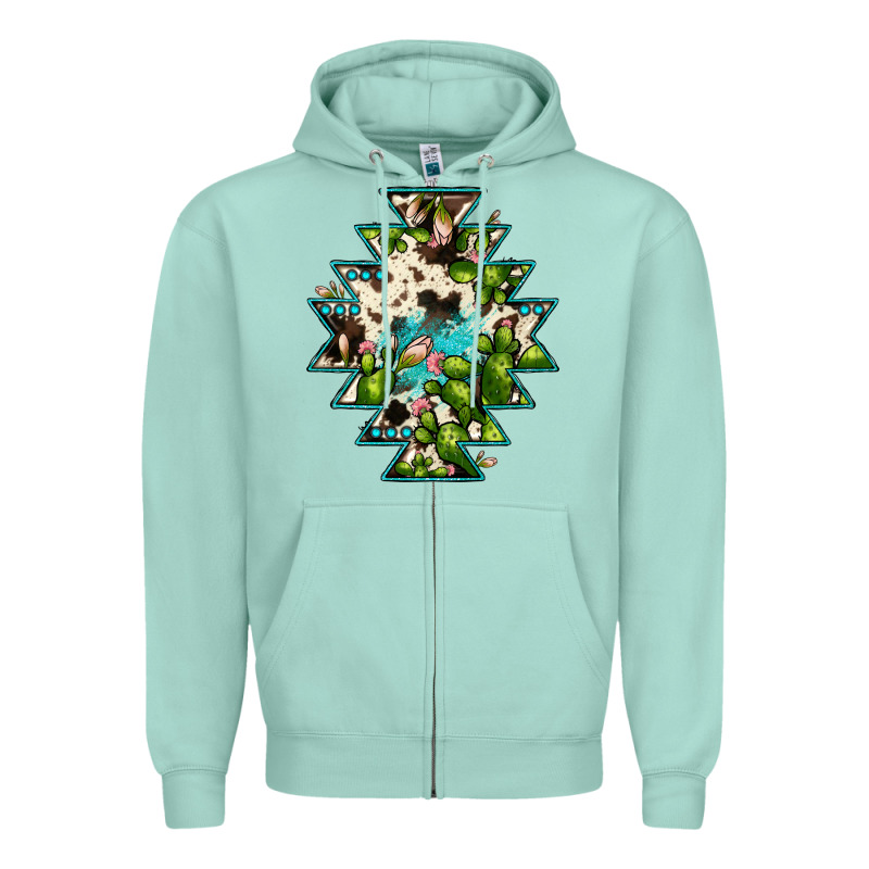 Aztec  Cowhide Cactus Gemstone Zipper Hoodie by JahusDesignShop | Teevron