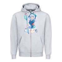 Heather Grey Gawr Gura Zipper Hoodie - linhVisuals