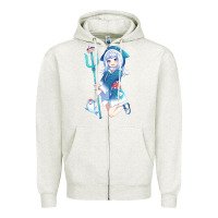 Oatmeal Heather Gawr Gura Zipper Hoodie - linhVisuals