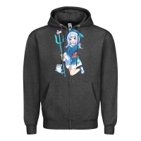 Charcoal Heather Gawr Gura Zipper Hoodie - linhVisuals
