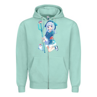 Seafoam Gawr Gura Zipper Hoodie - linhVisuals