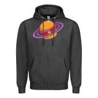 Charcoal Heather Burger  Saturn Zipper Hoodie - linhVisuals