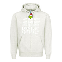 Oatmeal Heather Loathe Entirely Grinch For Light Hate hate hate happy christmas Zipper Hoodie - linhVisuals