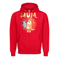 Red Bluey Mum Zipper Hoodie - linhVisuals