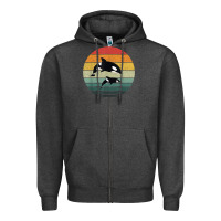 Charcoal Heather orca family vintage retro art, killer whale family Zipper Hoodie - linhVisuals