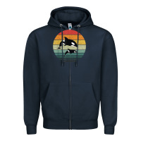 Navy orca family vintage retro art, killer whale family Zipper Hoodie - linhVisuals