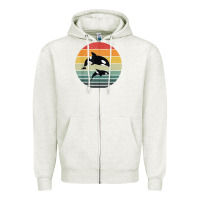 Oatmeal Heather orca family vintage retro art, killer whale family Zipper Hoodie - linhVisuals
