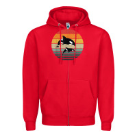 Red orca family vintage retro art, killer whale family Zipper Hoodie - linhVisuals