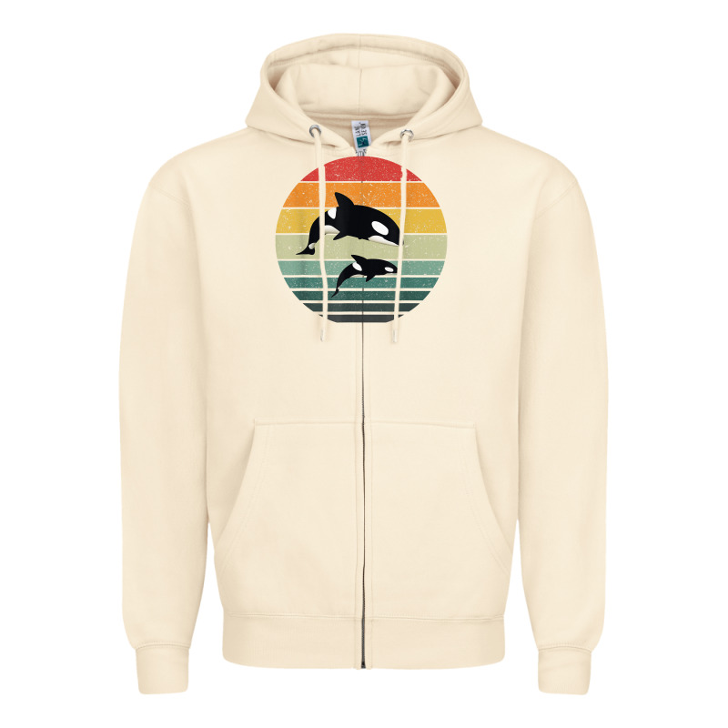 Orca Family Vintage Retro Art, Killer Whale Family Zipper Hoodie by linhVisuals | Teevron