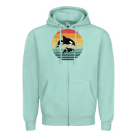 Seafoam orca family vintage retro art, killer whale family Zipper Hoodie - linhVisuals