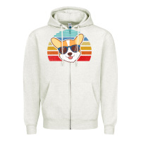 Oatmeal Heather cool corgi vintage 80s dog lover Zipper Hoodie - linhVisuals