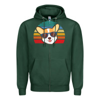 Sports Green cool corgi vintage 80s dog lover Zipper Hoodie - linhVisuals