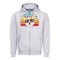 Heather Grey cool corgi vintage 80s dog lover Zipper Hoodie - linhVisuals