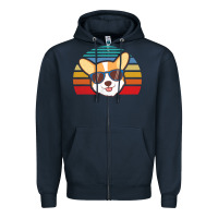 Navy cool corgi vintage 80s dog lover Zipper Hoodie - linhVisuals