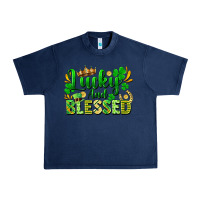 Navy lucky and blessed Urban Heavy Tee - FaDigitalArtStudio