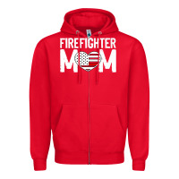 Female Firefighter Mom Thin Red Line Flag Firefighting Premium Zipper Hoodie | Teevron