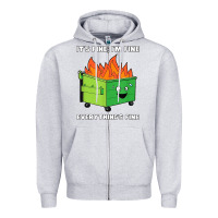 Heather Grey dumpster fire its fine im fine Zipper Hoodie - linhVisuals