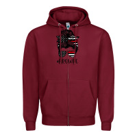 Burgundy fire wife messy bun firefighter wife thin red line husband Zipper Hoodie - linhVisuals